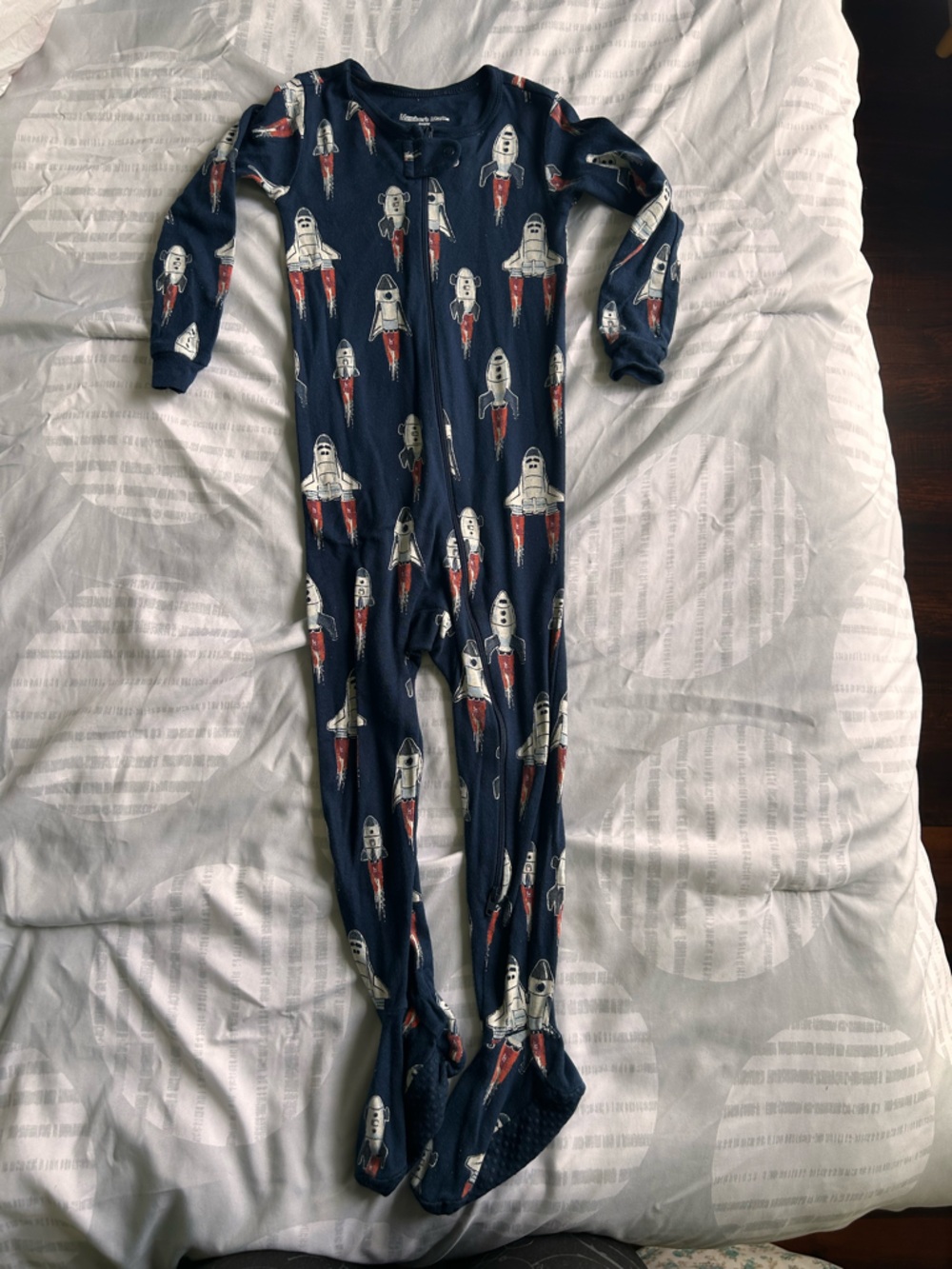 Kids Navy Rocket Footed One-Piece Pajama